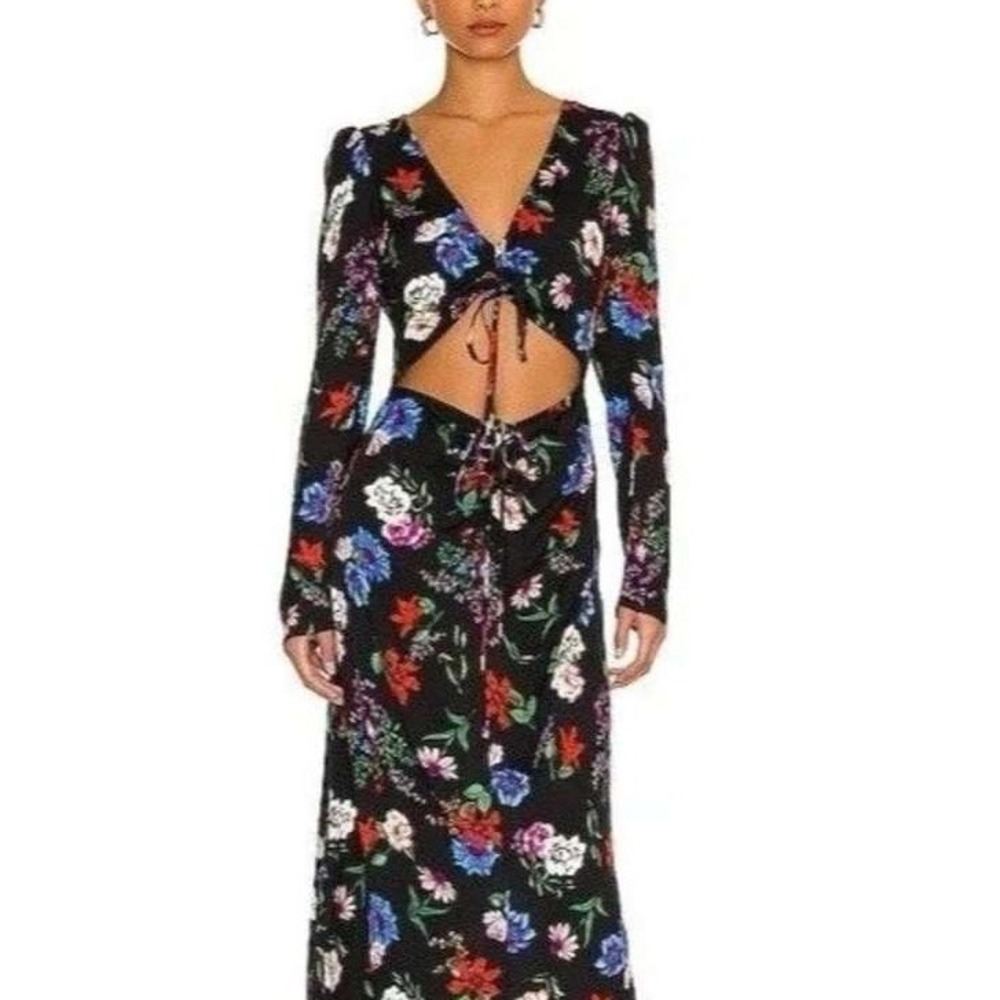 AFRM REVOLVE Midori Floral Cinced Cut Away Front Maxi/Midi Dress Size Small